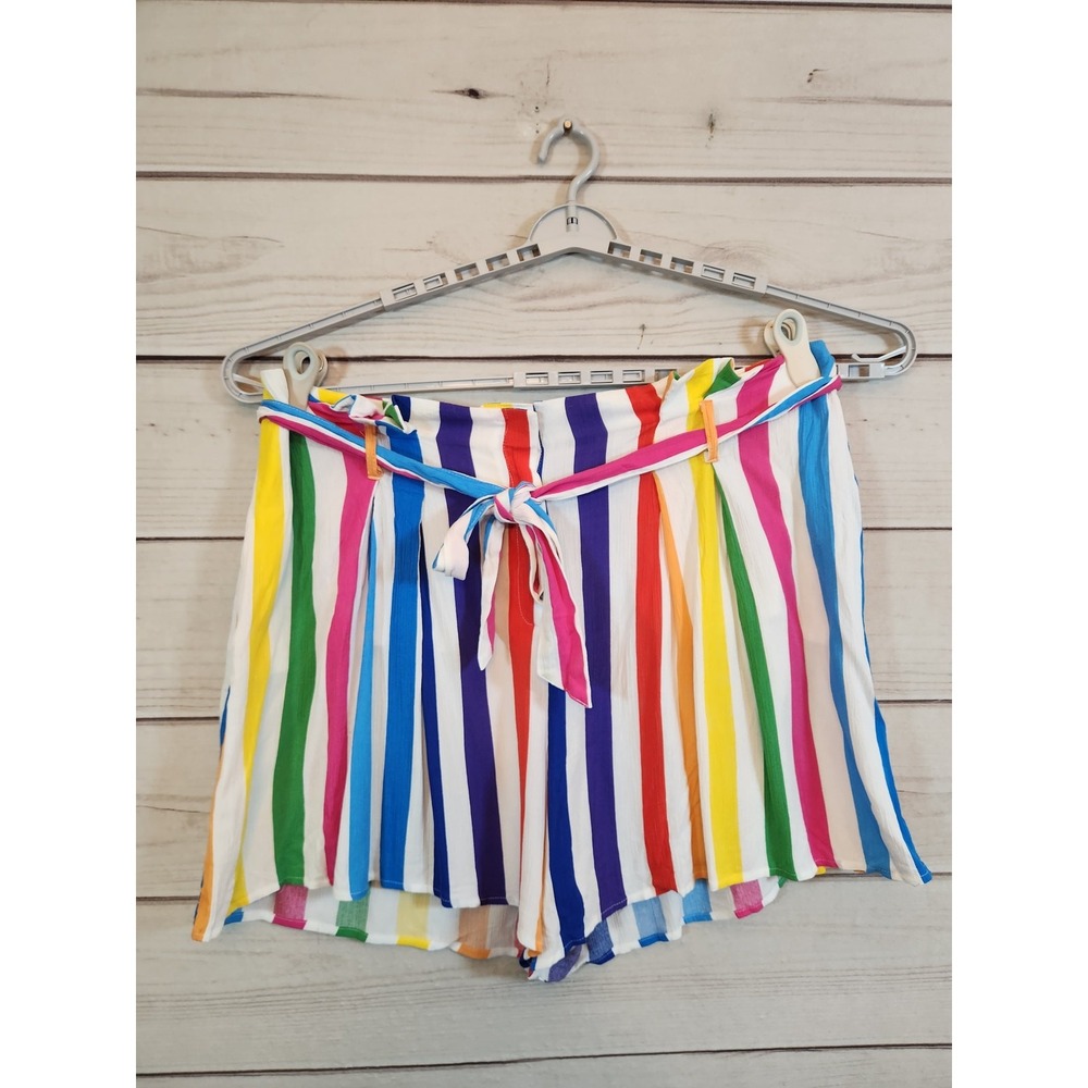 New York & Company Womens XXL Multicolor Striped Tie Waist High Rise Shorts